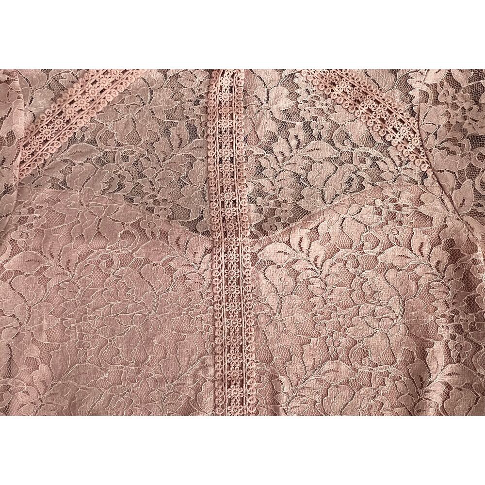 Pink Floral Lace Blouse Mock Neck Long Sleeve Victorian Boho Coquette Sz L - Picture 7 of 11